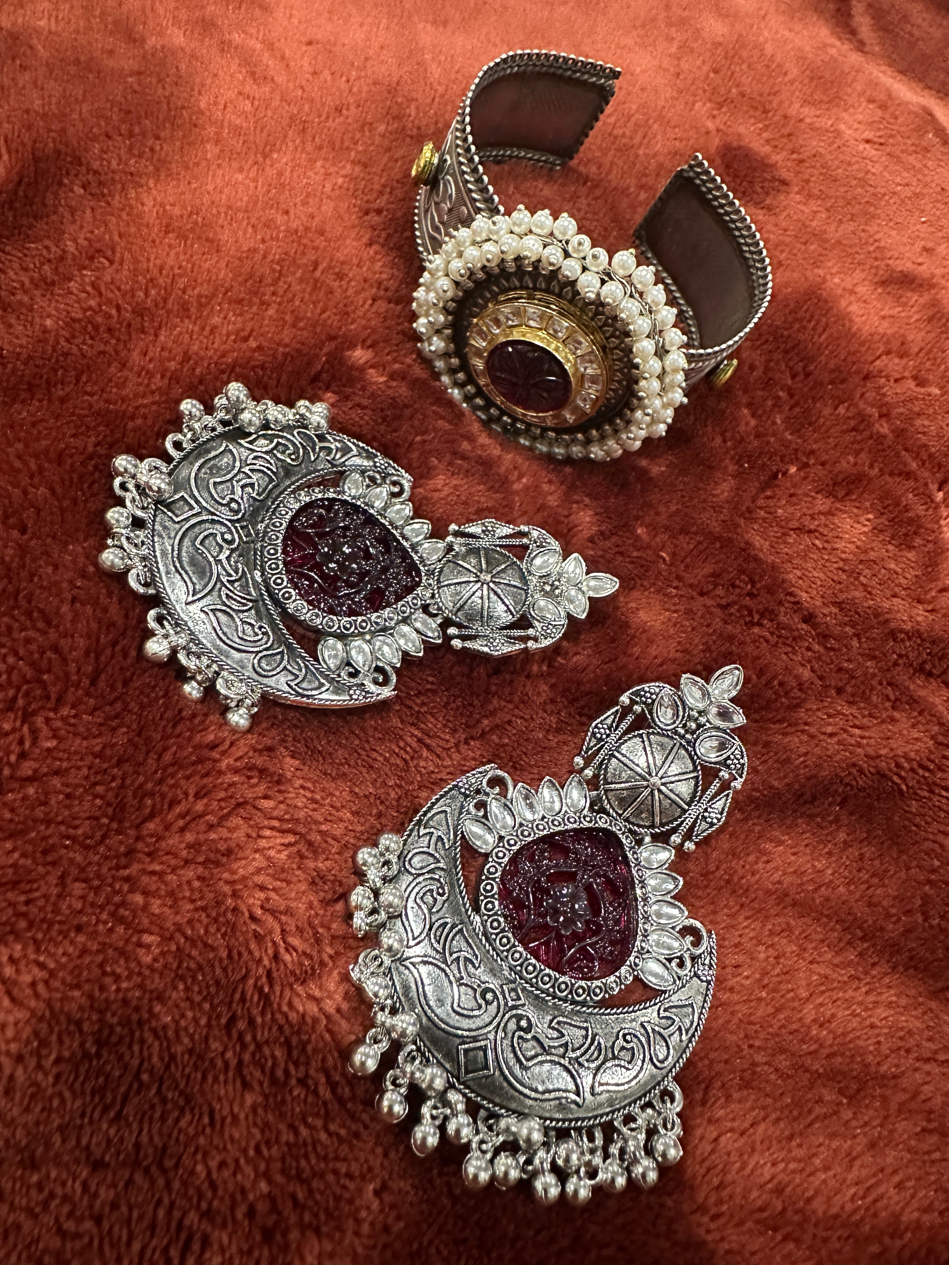 Maroon & Silver Shaded Jhumki