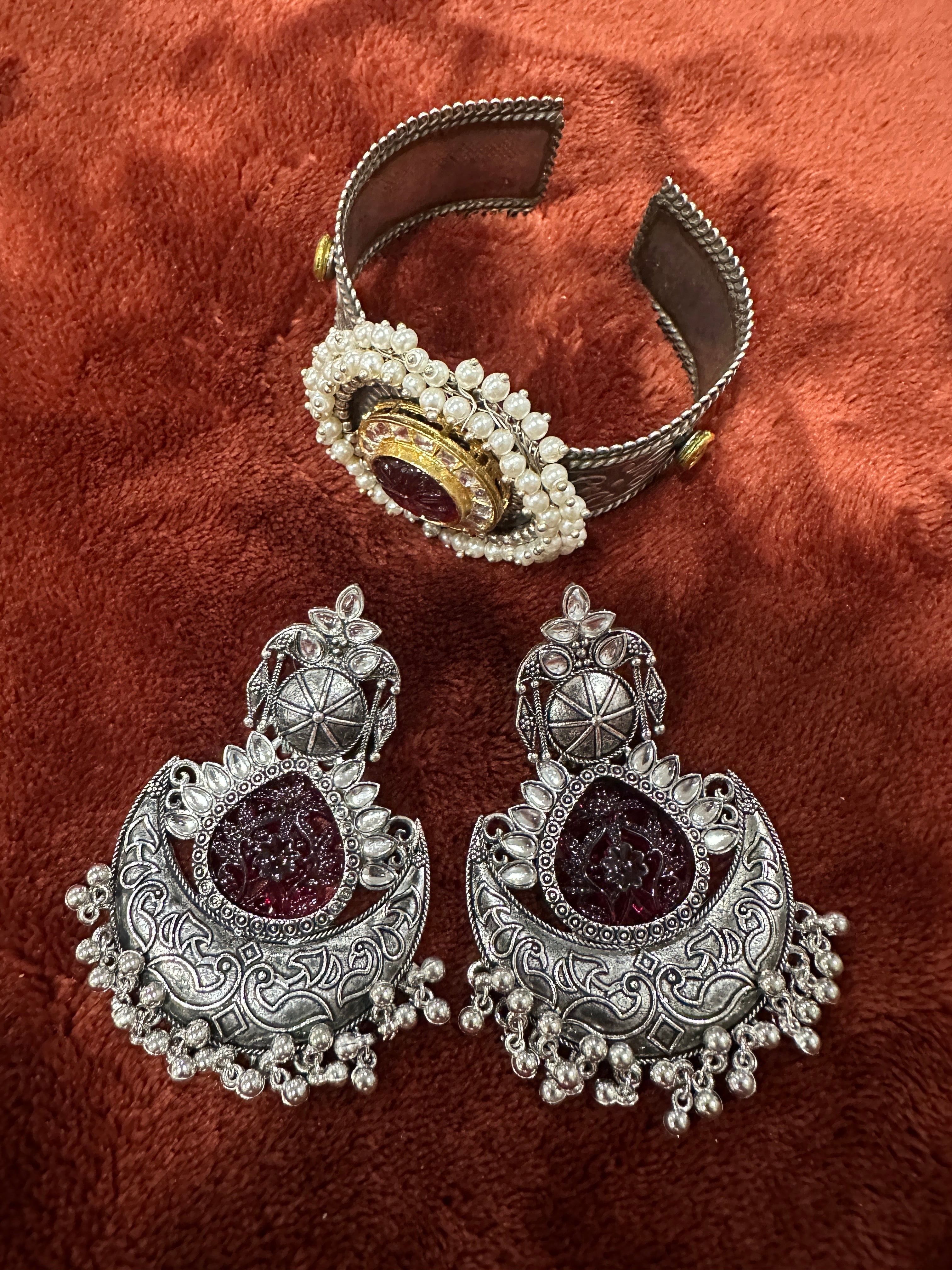Maroon & Silver Shaded Jhumki
