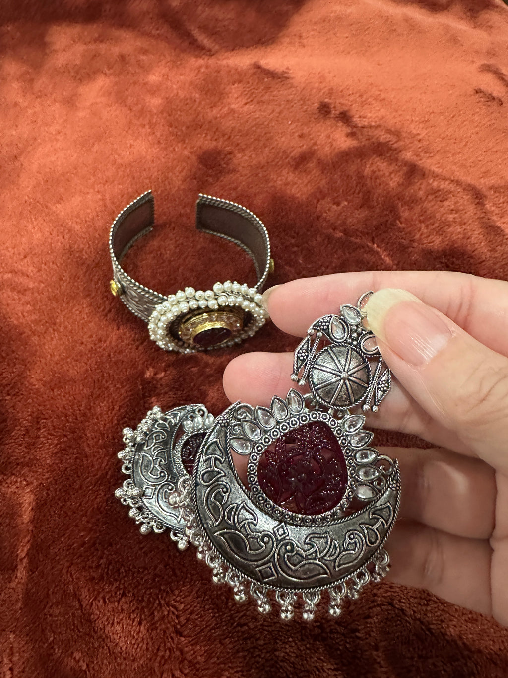 Maroon & Silver Shaded Jhumki